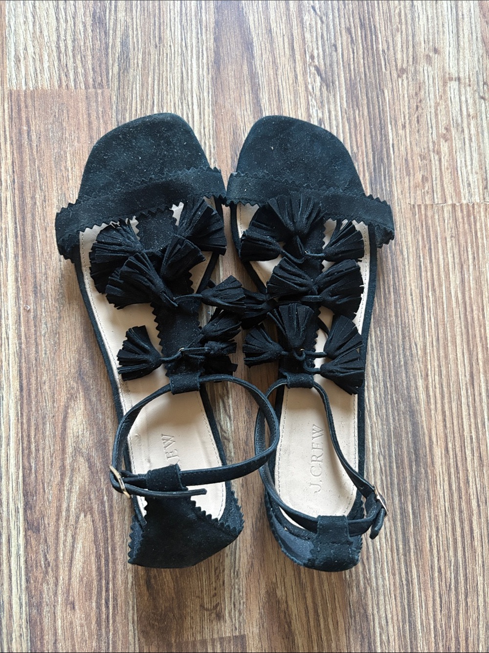 J. Crew Black Suede Tassel Ankle-Strap Sandals